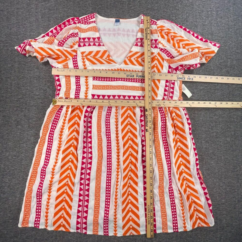 Old Navy Jacquard Mini Swing Dress Large Pink Orange Geometric Aztec Boho Folk - Picture 7 of 14